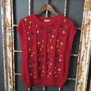 The Villager Red Embroidered Sweater Vest Size M